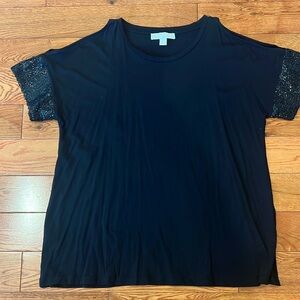 Micheal Kors Black Women’s PeekABoo Shoulder With Sequined Sleeve Arms. Size M